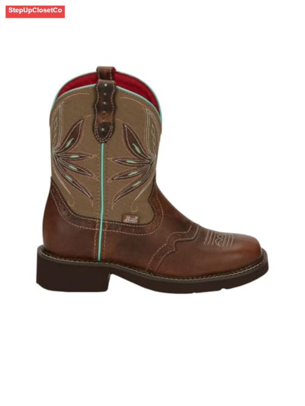 8" Western Boot Square Toe Woven Upper Faux Leather Work Boot